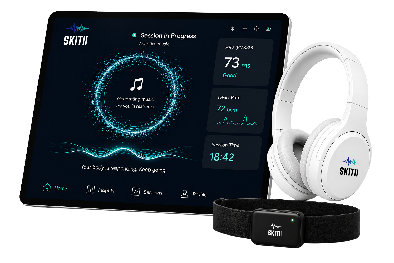 Skitii AI-powered medical device worn by a patient during cancer treatment